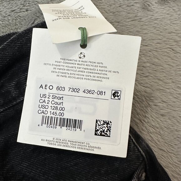 NWT AE77 Stovepipe Jeans Black Women's size 2 Short 2S American Eagle Wide Leg - Picture 3 of 9